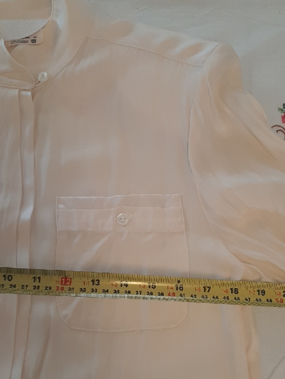 Peter Nygard💝100%SILK VINTAGE Cream Stand-Collar Button-Front Blouse Sz 8 - Picture 11 of 13